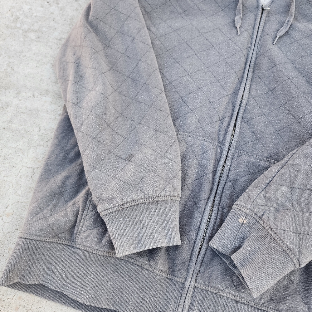 Y2K Quicksilver Gray Quilted Men's Zip Up Hoodie Sherpa Lined Jacket, Sz XL - Picture 3 of 9